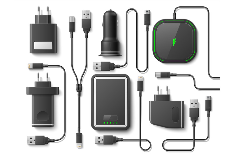 realistic-phone-charger-cables-with-different-types-sockets-wireless