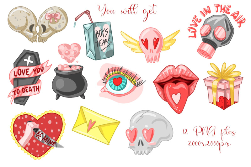 spooky-valentine-clipart-pastel-goth-digital-stickers