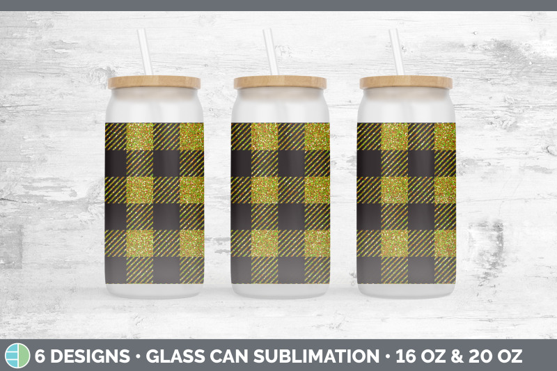 yellow-buffalo-plaid-glass-can-sublimation-beer-mason-jar