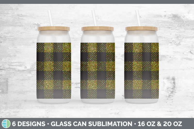 yellow-buffalo-plaid-glass-can-sublimation-beer-mason-jar