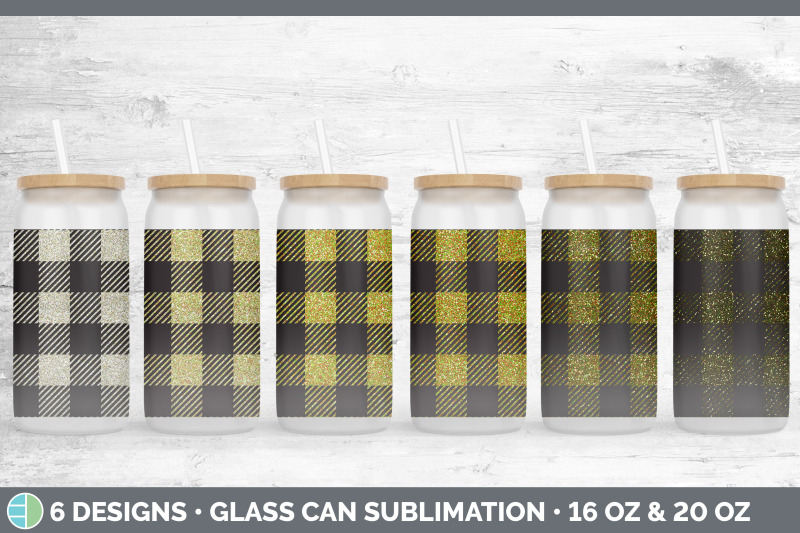 yellow-buffalo-plaid-glass-can-sublimation-beer-mason-jar