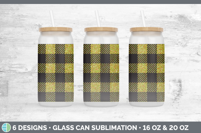 yellow-buffalo-plaid-glass-can-sublimation-beer-mason-jar