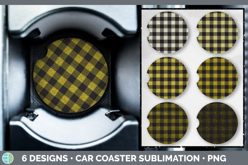 yellow-buffalo-plaid-car-coaster-sublimation-designs-bundle