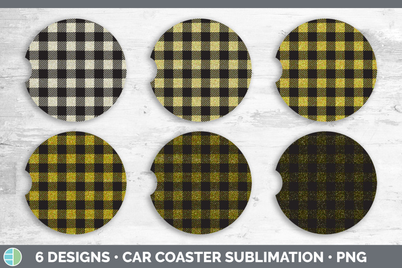 yellow-buffalo-plaid-car-coaster-sublimation-designs-bundle