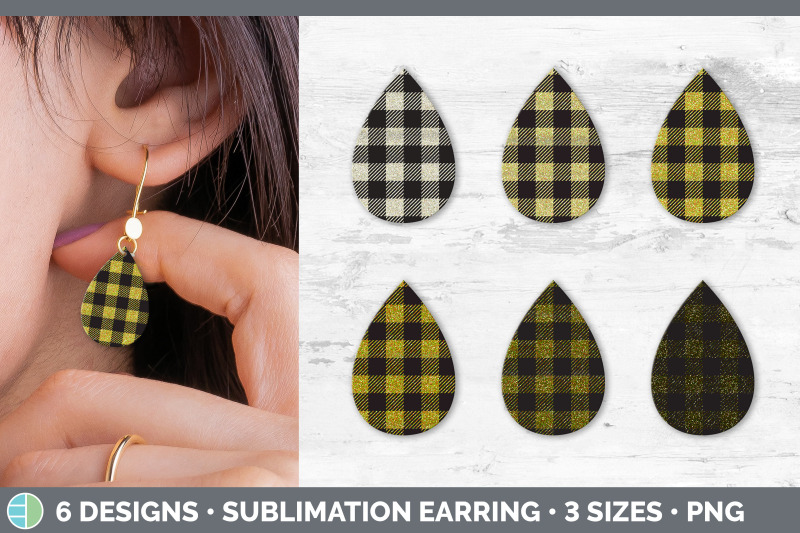 yellow-buffalo-plaid-teardrop-earring-sublimation-designs-bundle