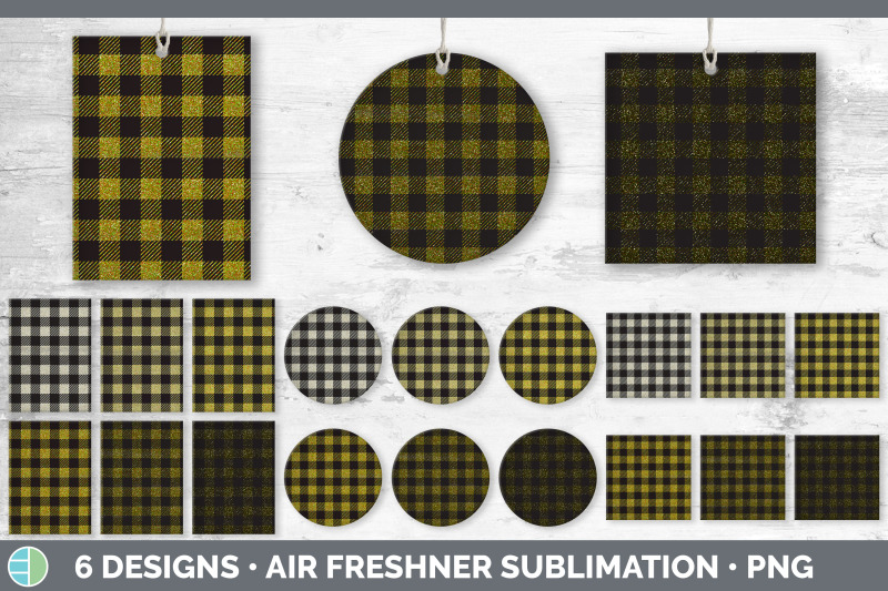 yellow-buffalo-plaid-air-freshener-sublimation-designs-bundle