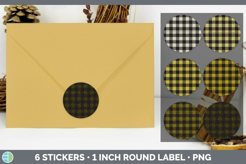 yellow-buffalo-plaid-stickers-sticker-1in-round-labels-png-designs