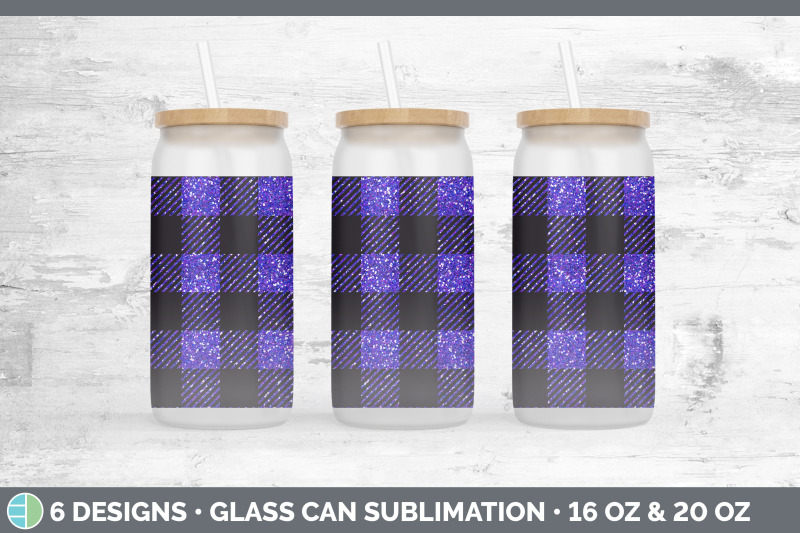 purple-buffalo-plaid-glass-can-sublimation-beer-mason-jar