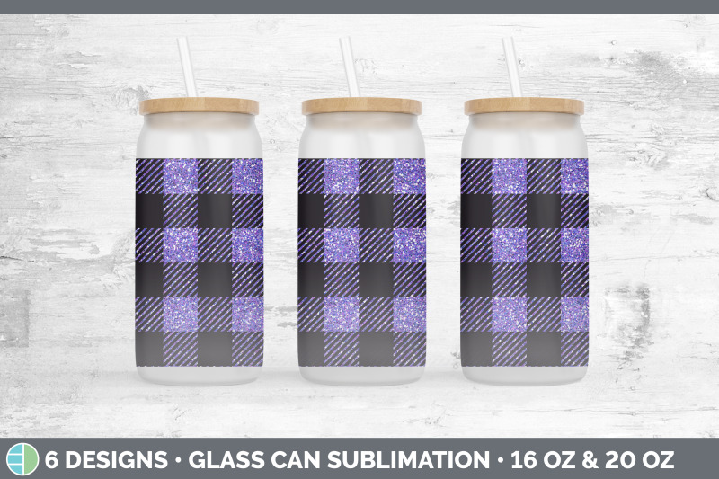 purple-buffalo-plaid-glass-can-sublimation-beer-mason-jar