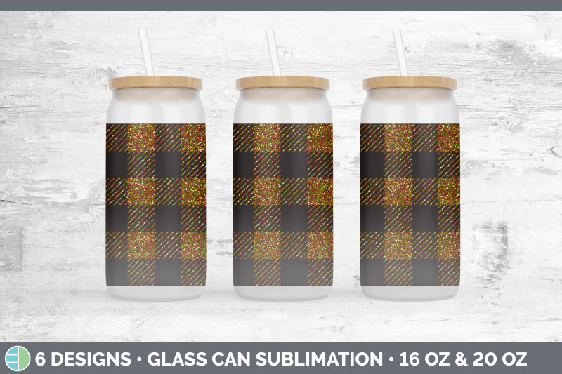 orange-buffalo-plaid-glass-can-sublimation-beer-mason-jar