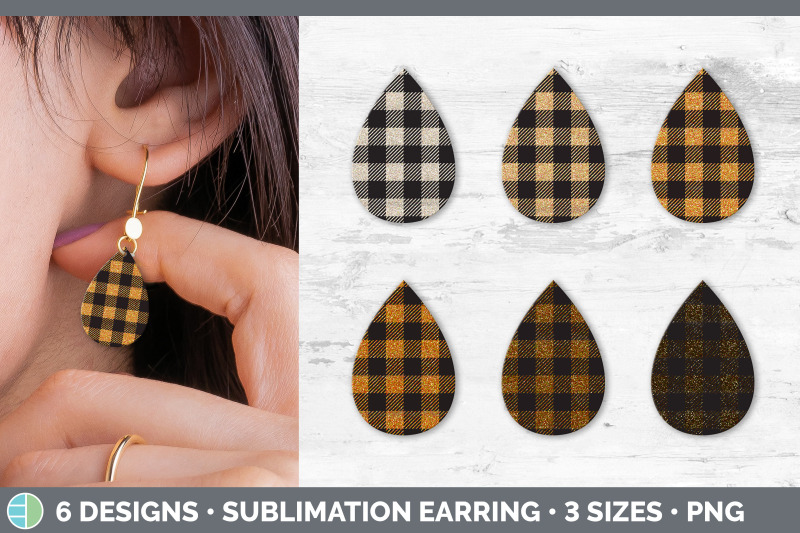 orange-buffalo-plaid-teardrop-earring-sublimation-designs-bundle