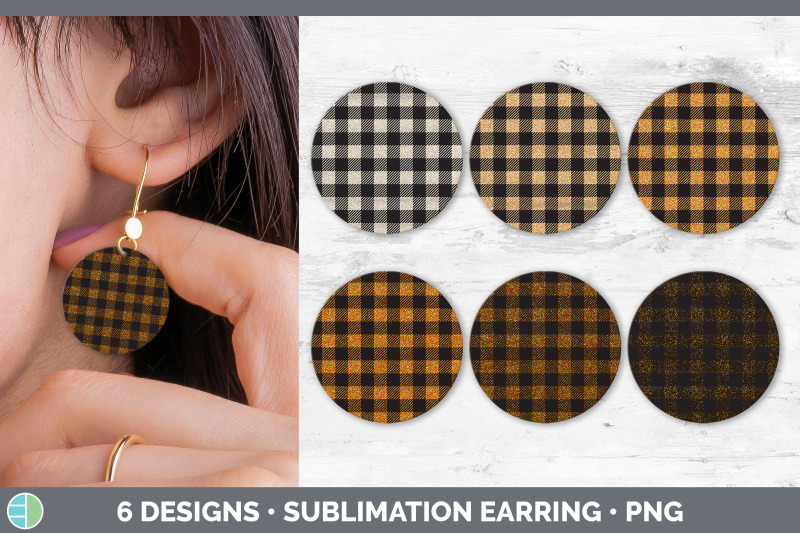 orange-buffalo-plaid-round-earring-sublimation-designs-bundle