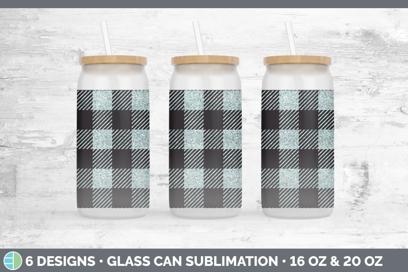 teal-buffalo-plaid-glass-can-sublimation-beer-mason-jar