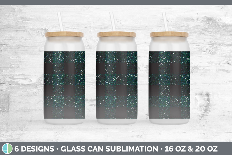 teal-buffalo-plaid-glass-can-sublimation-beer-mason-jar