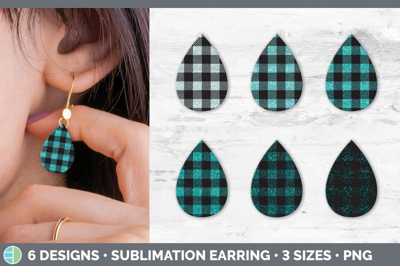 teal-buffalo-plaid-teardrop-earring-sublimation-designs-bundle