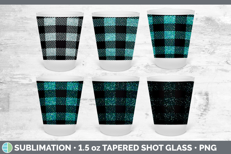 teal-buffalo-plaid-shot-glass-sublimation-shot-glass-1-5oz-tapered