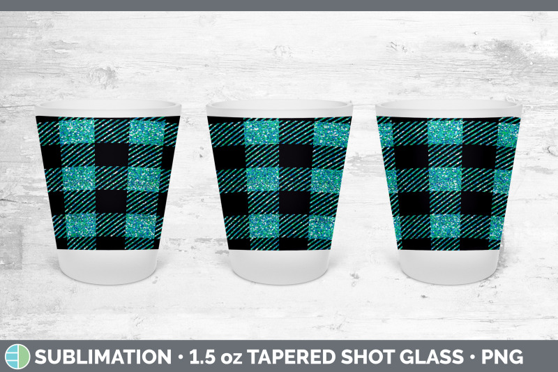 teal-buffalo-plaid-shot-glass-sublimation-shot-glass-1-5oz-tapered