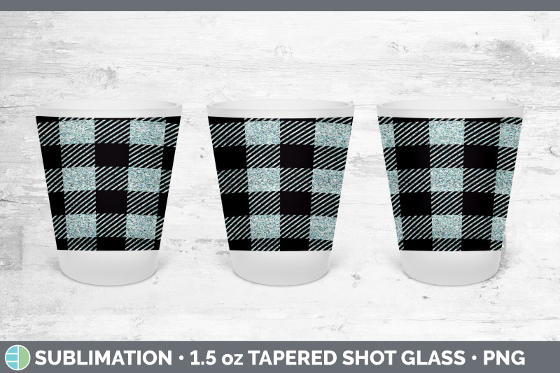 teal-buffalo-plaid-shot-glass-sublimation-shot-glass-1-5oz-tapered