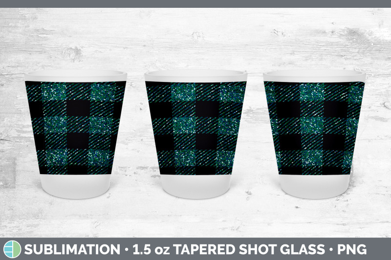 teal-buffalo-plaid-shot-glass-sublimation-shot-glass-1-5oz-tapered