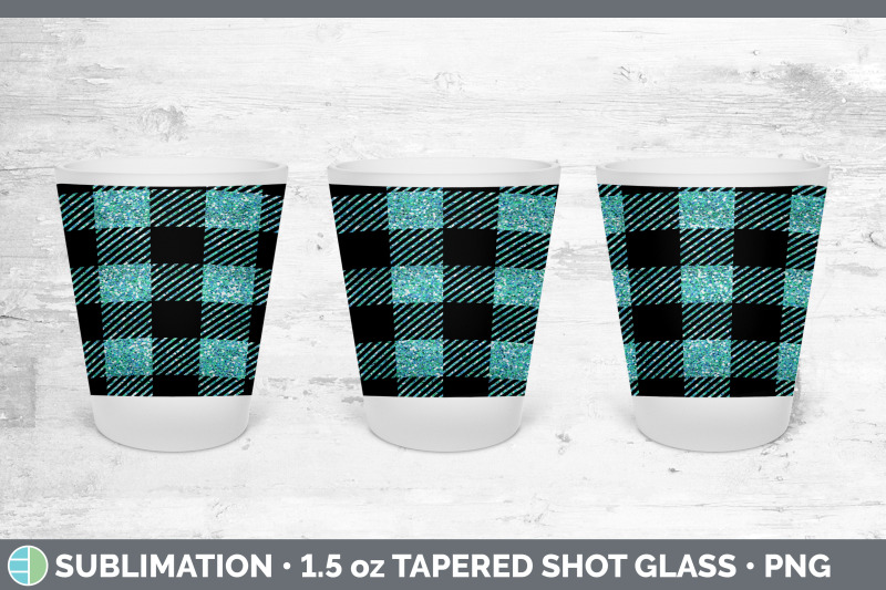 teal-buffalo-plaid-shot-glass-sublimation-shot-glass-1-5oz-tapered