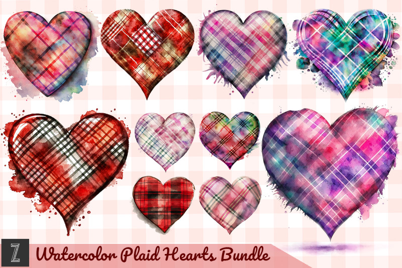 watercolor-plaid-heart-cliparts-bundle