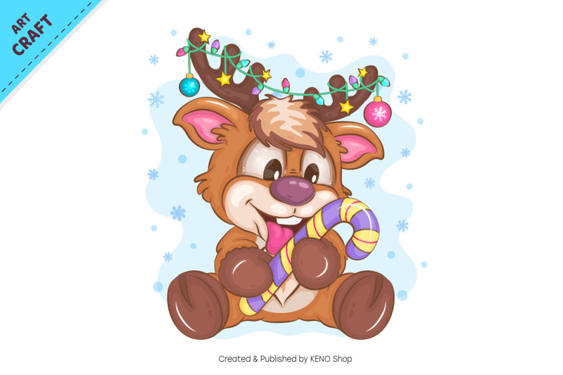 cartoon-deer-with-garland-clipart