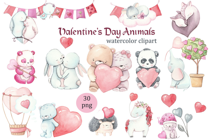 valentine-039-s-day-watercolor-png-animals-in-love-clipart