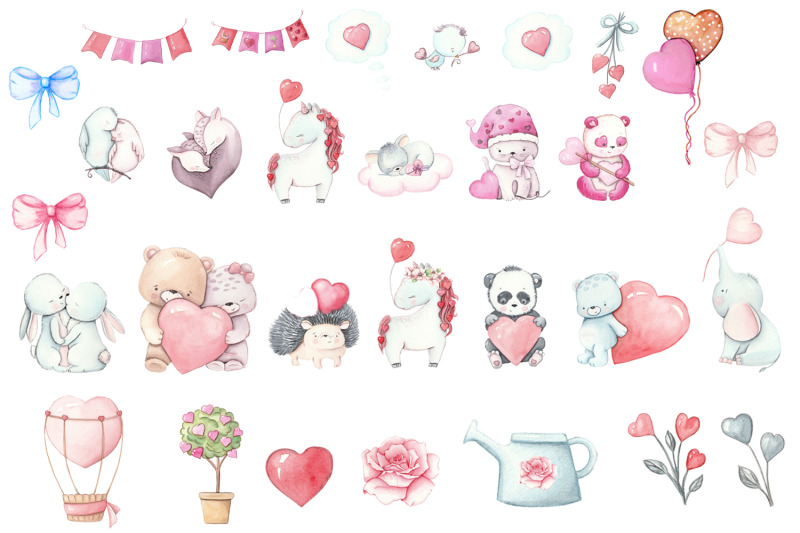 valentine-039-s-day-watercolor-png-animals-in-love-clipart