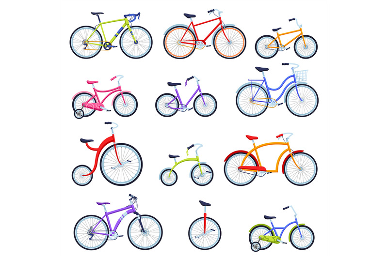 cartoon-bicycles-different-types-of-bikes-for-kids-and-adults-city-b