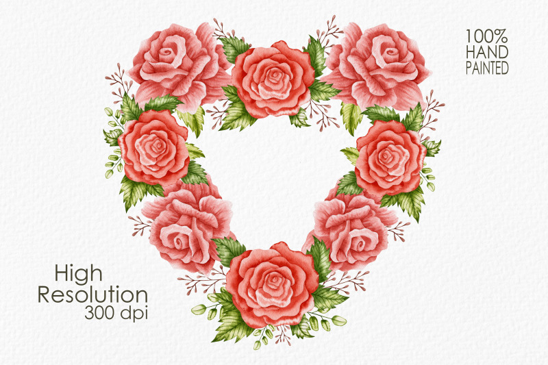 watercolor-heart-wreath-rose