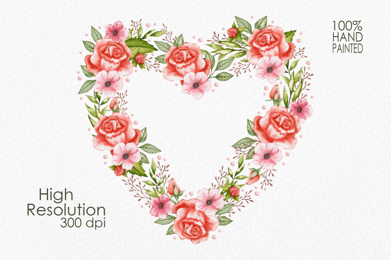 watercolor-heart-wreath-rose