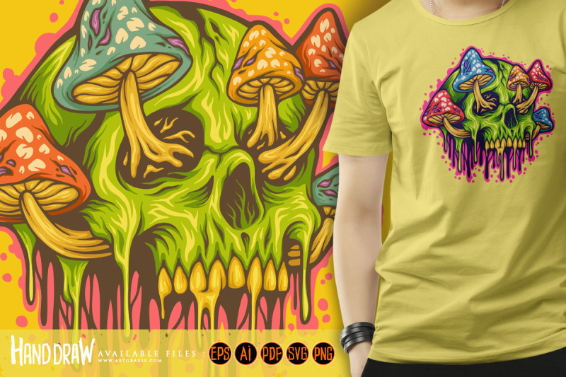 magic-mushrooms-skull-colorful-illustrations