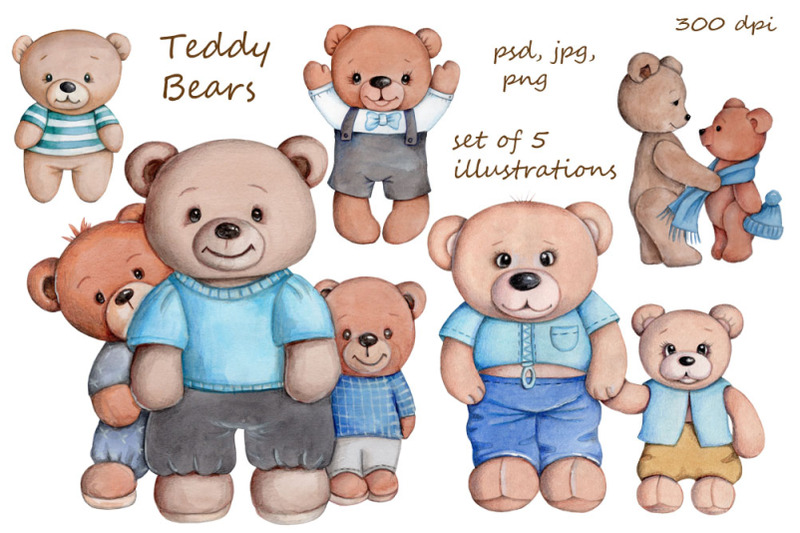 set-of-teddy-bears-5-illustrations-for-children