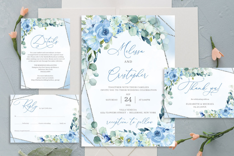 boho-dusty-blue-floral-silver-frame-wedding-invitation-diy-psd-bloy