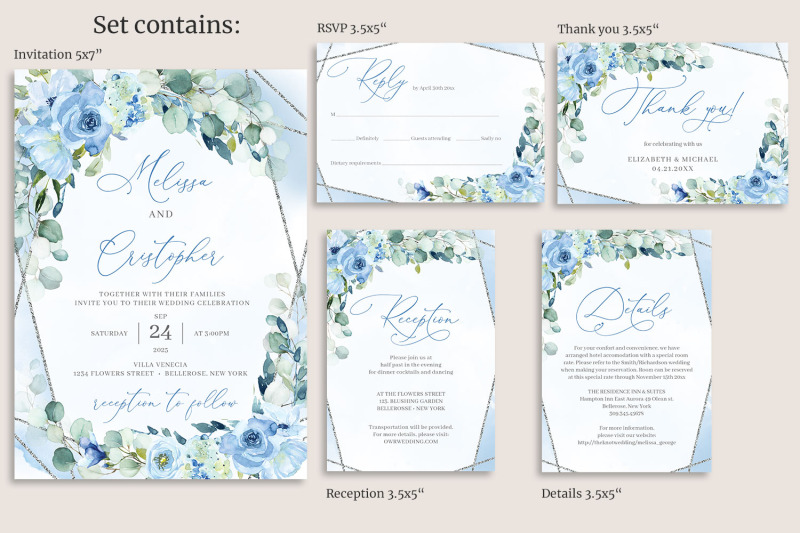 boho-dusty-blue-floral-silver-frame-wedding-invitation-diy-psd-bloy