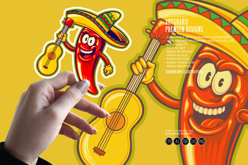 mexican-cinco-de-mayo-chilli-pepper-cartoon-illustrations