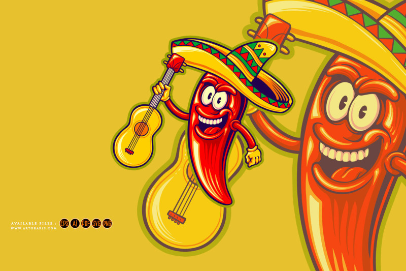 mexican-cinco-de-mayo-chilli-pepper-cartoon-illustrations