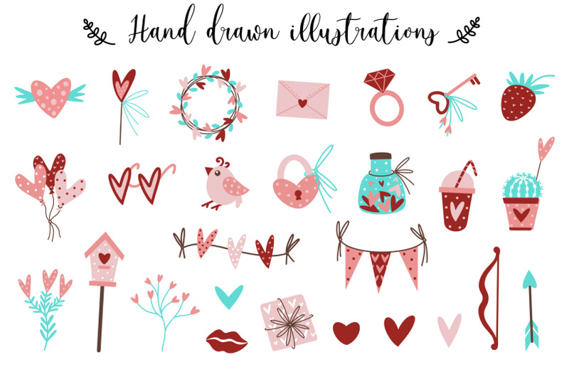 valentine-039-s-day-svg-clipart-cute-romantic-doodle-set