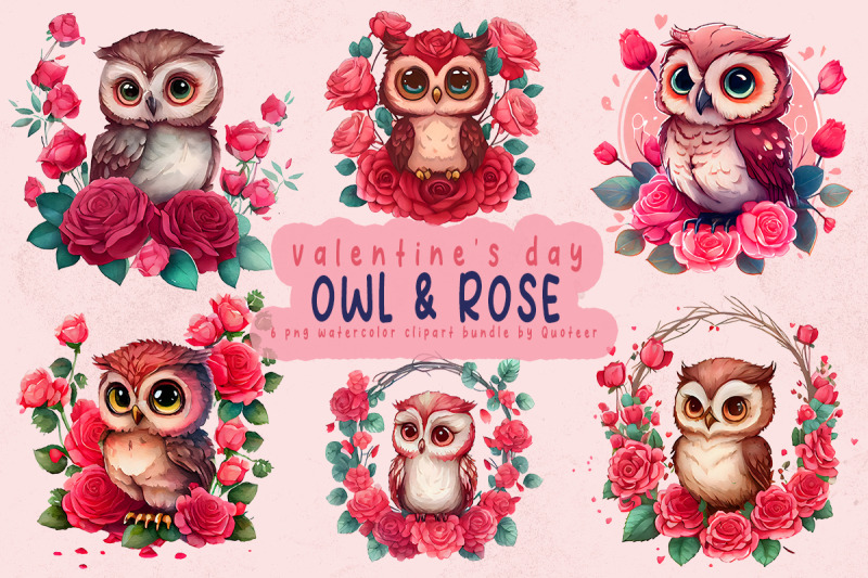 valentine-owl-amp-rose-watercolor-clipart-bundle