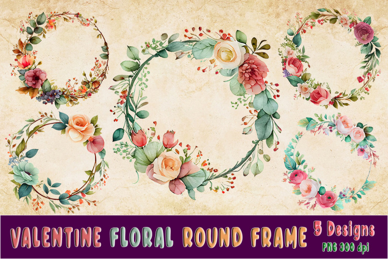 valentine-watercolor-floral-round-frame