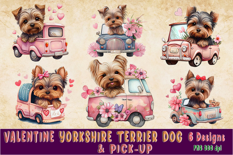 yorkshire-terrier-dog-amp-pick-up-for-valentine-watercolor-png-bundle