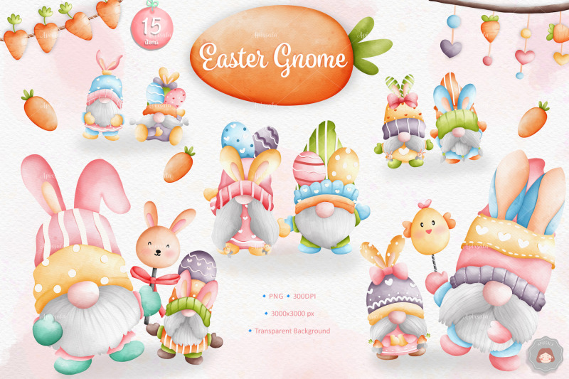 watercolor-cute-easter-bunny-gnome-clipart