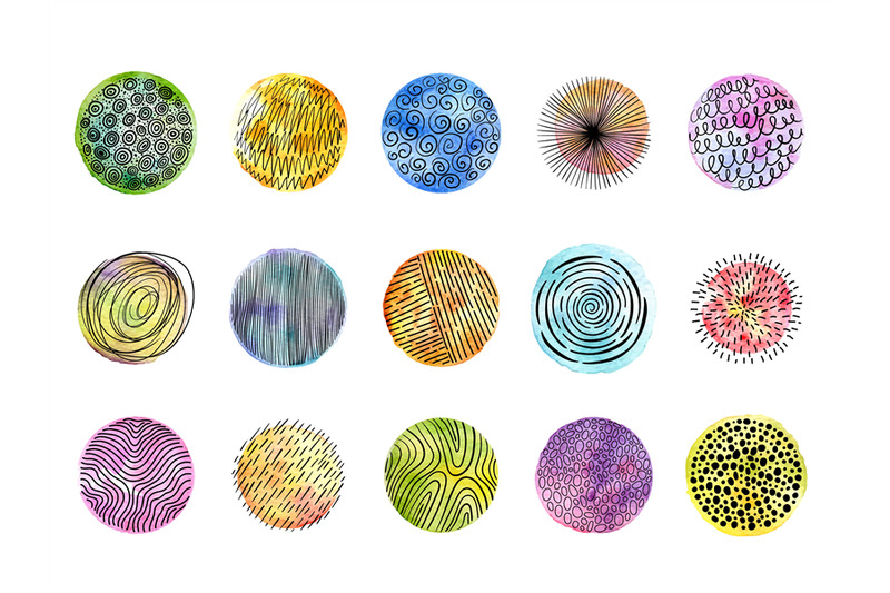 abstract-watercolor-circle-with-doodle-texture-circular-hand-drawn-li