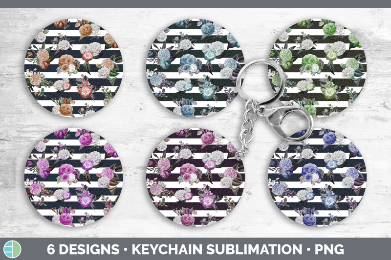 striped-flowers-keychain-bundle-keyring-sublimation-designs