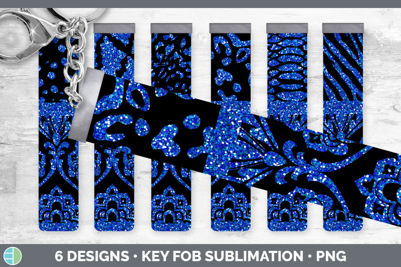 blue-damask-key-fob-glitter-animal-print-wristlet-sublimation