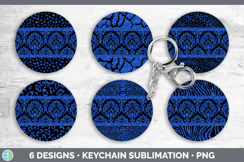 blue-damask-keychain-bundle-glitter-animal-print-keyring-sublimation