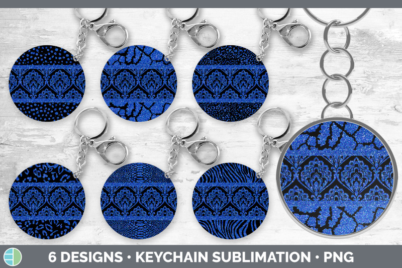 blue-damask-keychain-bundle-glitter-animal-print-keyring-sublimation