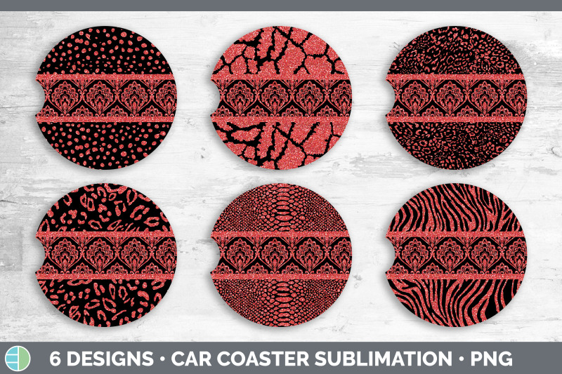 red-damask-car-coaster-glitter-animal-print-sublimation-bundle