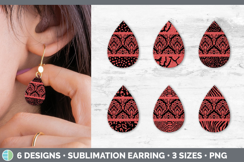 red-damask-teardrop-earring-glitter-animal-print-sublimation-bundle