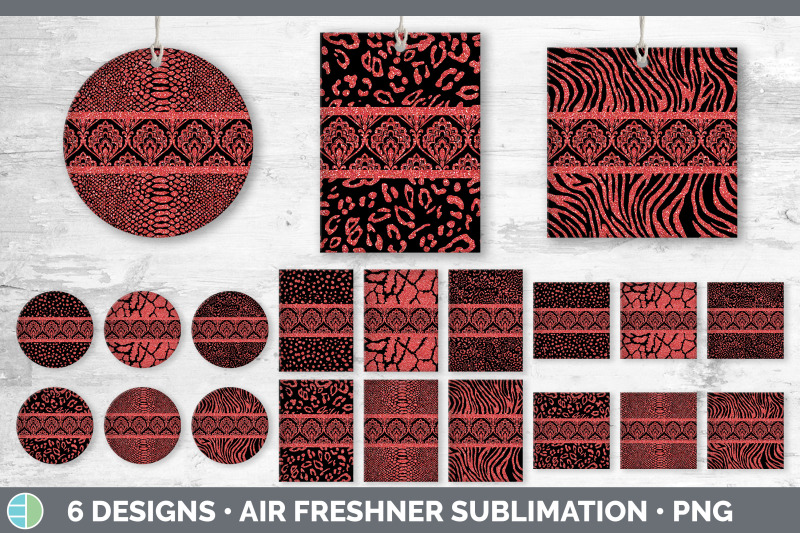 red-damask-air-freshener-glitter-animal-print-sublimation-bundle